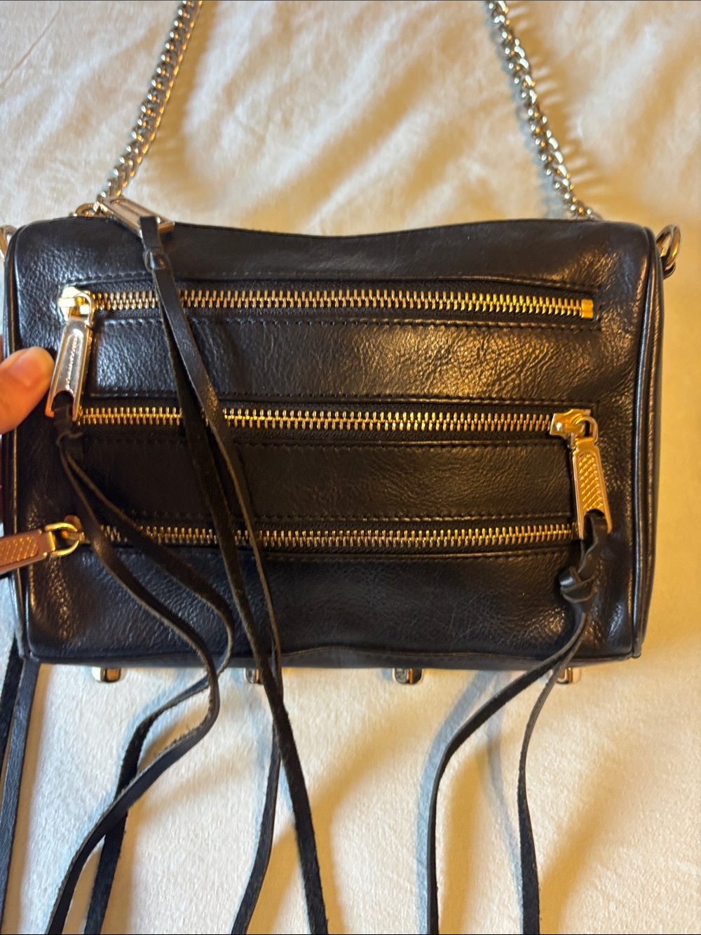 Rebecca Minkoff 3 zipper Black Leather Crossbody Bag with Gold Hardware - Picture 2 of 7